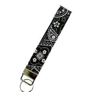Keychain | Keyfob | Lanyard Wristlet - Black Bandana